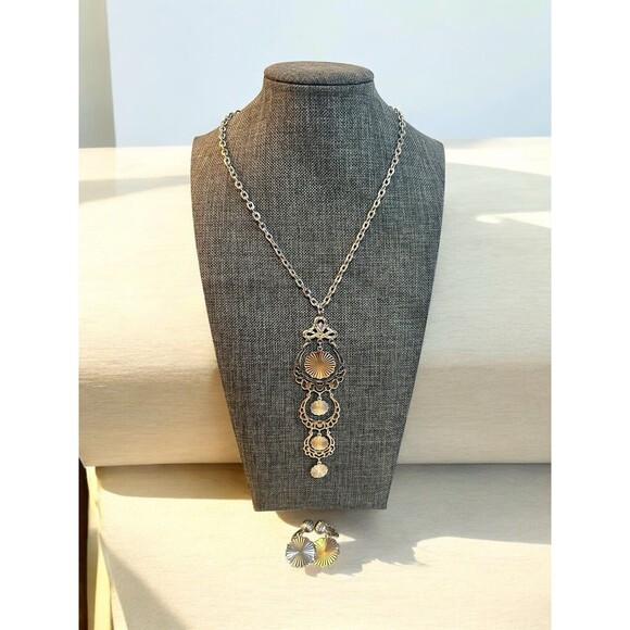 Vtg Sarah Coventry Necklace Snow Lace Silver Graduated 24" Matching Clip Earring - Picture 1 of 11